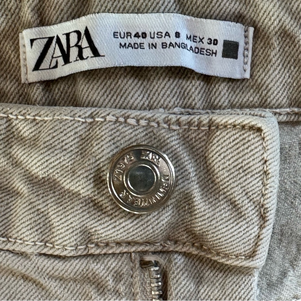 Zara Women's Cream High Rise 100% Cotton Jeans (8) - Picture 5 of 16